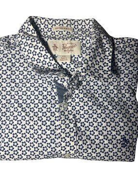 Men's Penguin heritage slim fit size L large white shirt blue floral